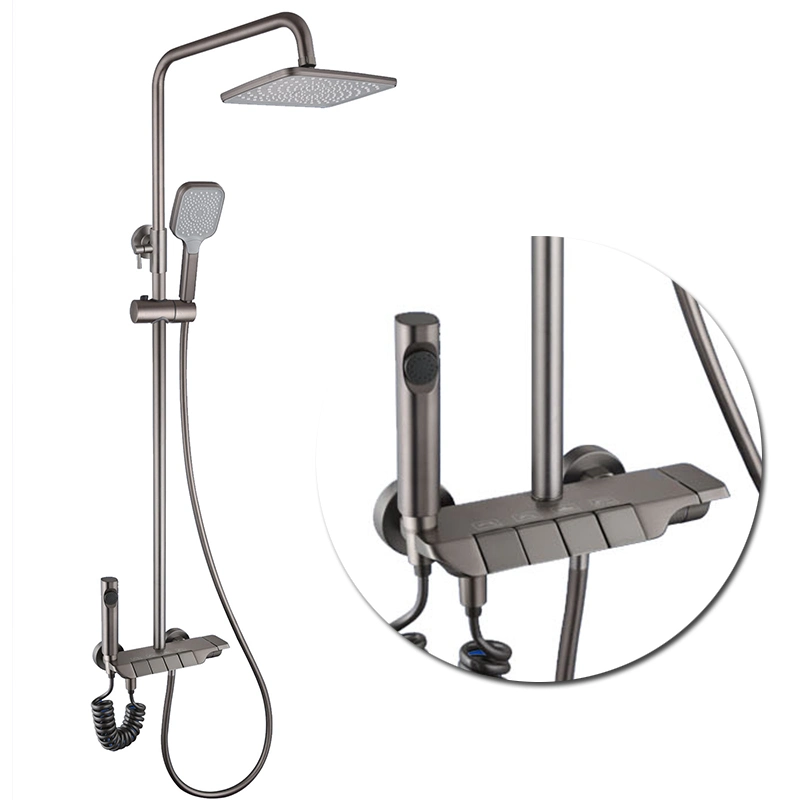 4 Function Piano Design Metal Gun Brass Bathroom Shower System Wall Mount Faucet Shower Set